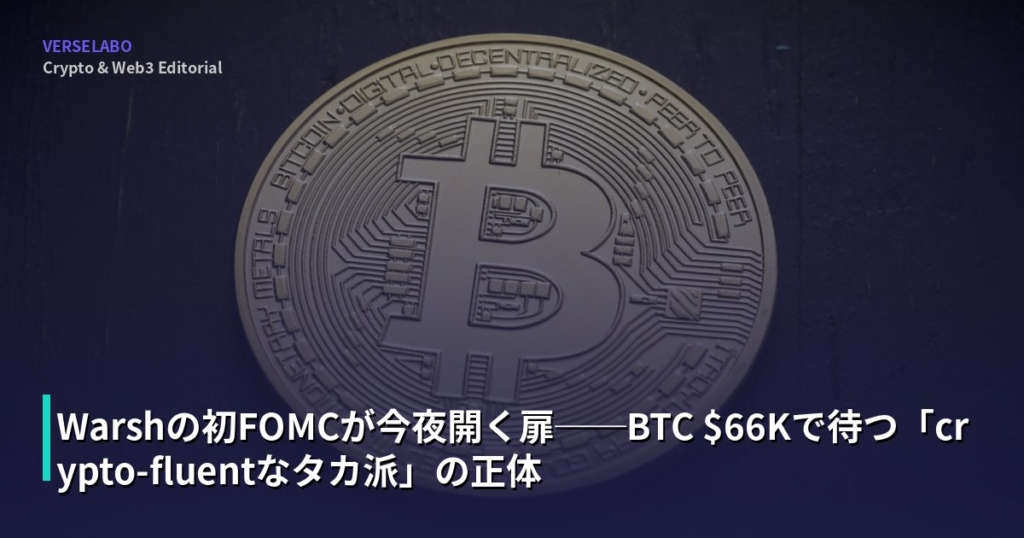 Warshの初FOMCが今夜開く扉──BTC $66Kで待つ「crypto-fluentなタカ派」の正体